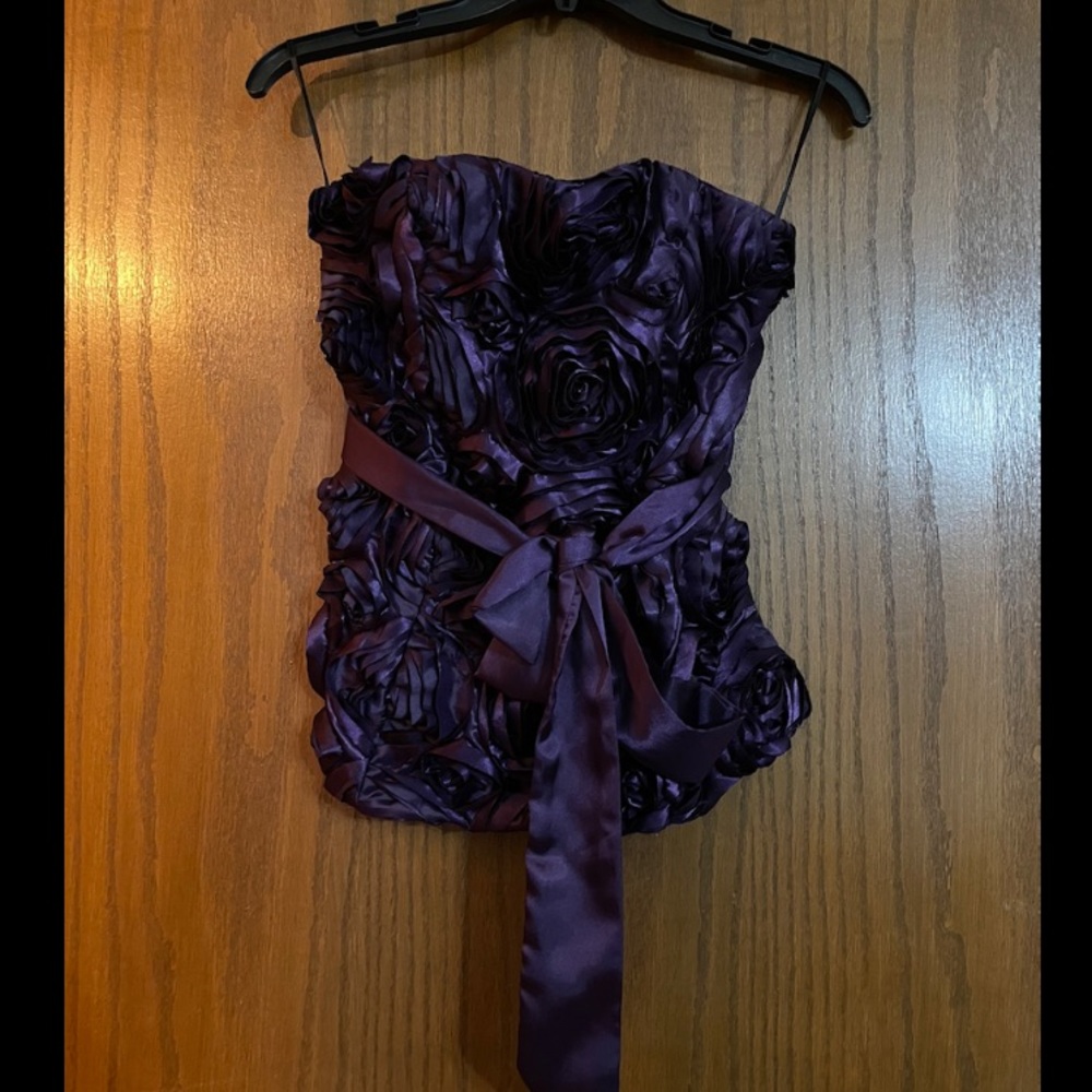 Purple strapless bustier with rose design